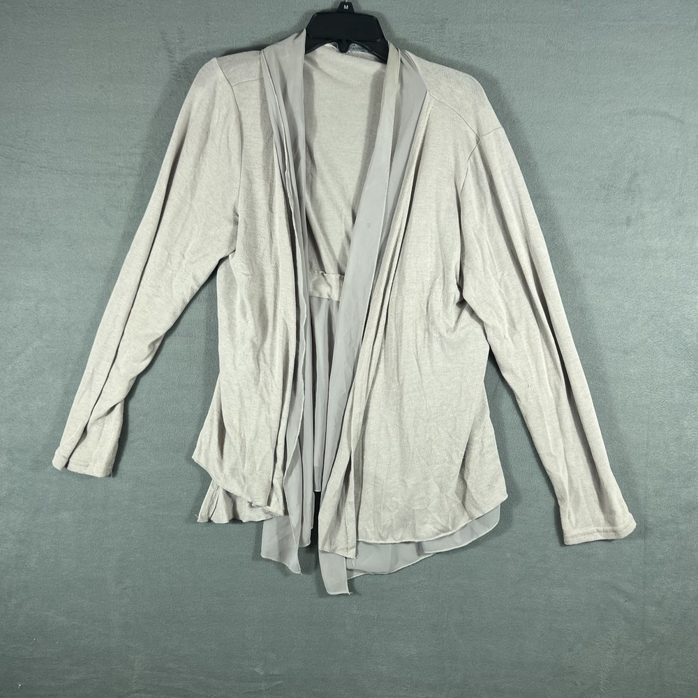 Arianna by Howard's‎ Women's Plus 1X/2X Gray Beige Draped Open Cardigan Sweater